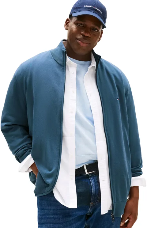Tommy Hilfiger Uomo Pullover con Cerniera Essential Cotton Zip Thru Collo a Lupetto, Blu