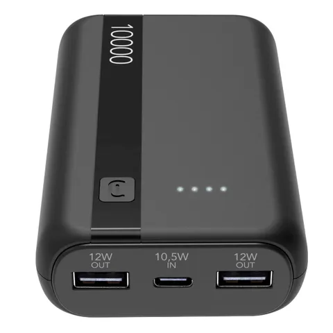 Cellularline Power Bank 10000 mAh con USB-C In/Out + 2 Porte USB-A - Ricarica Multipla e