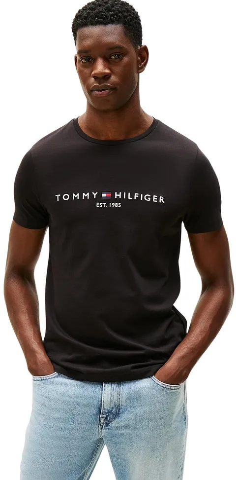 Tommy Hilfiger Uomo T-Shirt Maniche Corte Core Tommy Logo Scollo Rotondo, Nero (Jet Black), L