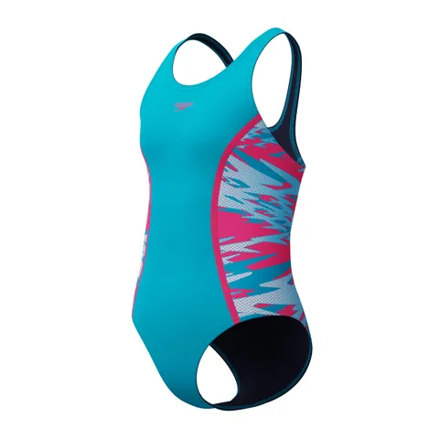 Speedo Hyperboom Splice Muscleback One Piece Costume da Bagno per Bambina, Mayan Blu, 12