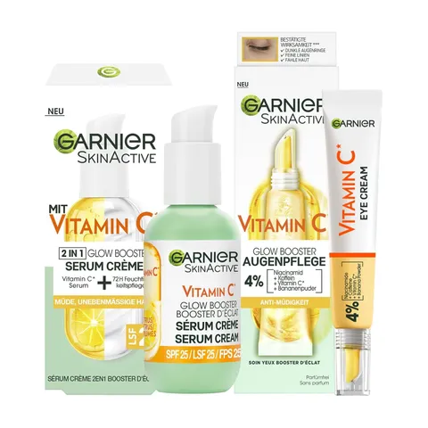 Garnier Vitamina C Glow Booster Set con cura degli occhi anti-affaticamento e crema