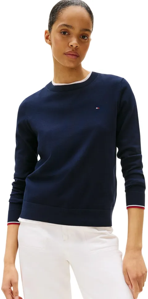 Tommy Hilfiger Donna Pullover Jersey Fine con Scollo Rotondo, Blu (Dark Night Navy GS)