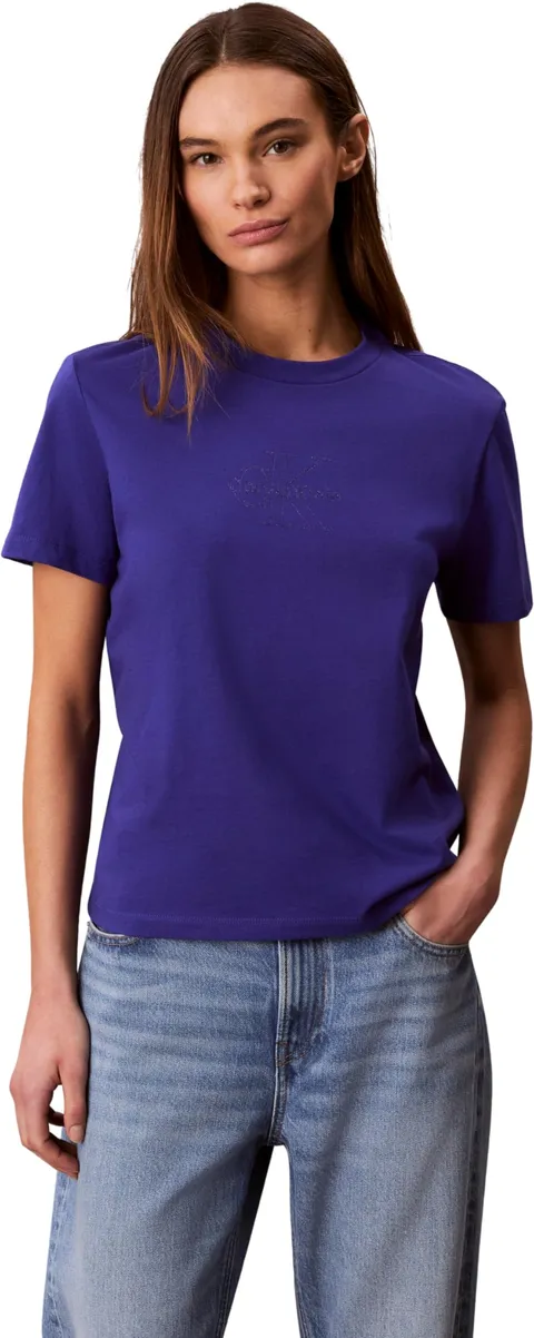Calvin Klein Donna T-Shirt Maniche Corte Classic Monologo con Scollo Rotondo, Blu (Blue