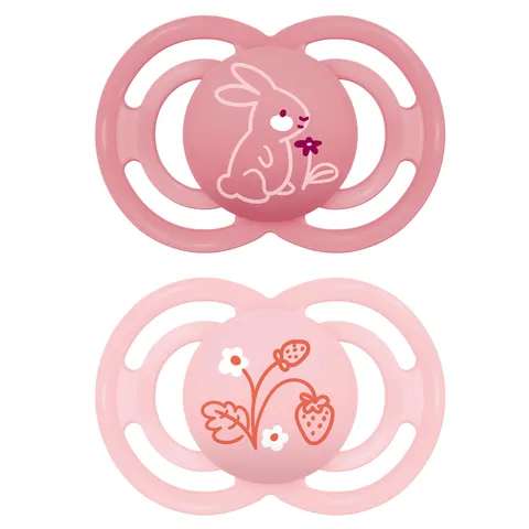 MAM Perfect Confezione Doppia Succhietto 16+ Mesi (Set da 2), Ciuccio MAM 16 36 mesi silicone per uno sviluppo sano del cavo orale, Kit da 2 accessori neonato con porta ciuccio sterilizzatore, Rosa