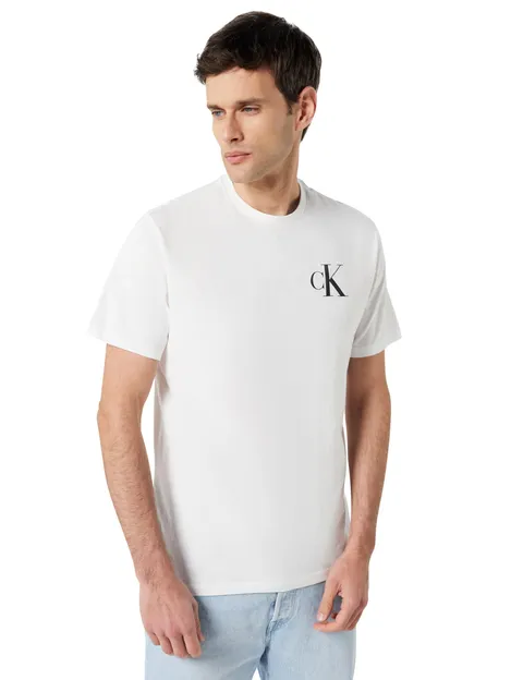 Calvin Klein Uomo T-Shirt Maniche Corte Left Chest Logo Tee Slim Fit, Bianco (Bright