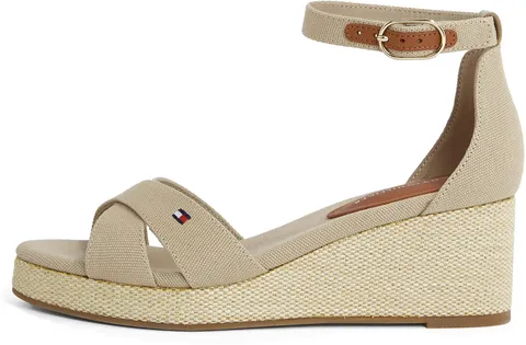 Tommy Hilfiger Donna Espadrillas Wedge Flag Criss-Cross Mid con Cinturino alla Caviglia, Beige (Horseradish), 40