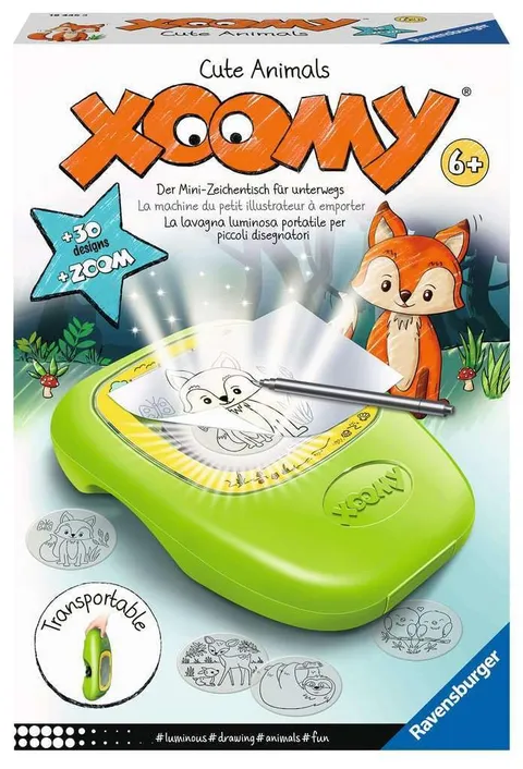 Ravensburger - Xoomy Midi, Cute Animals, Tavolo da Disegno Portatile con Proiettore