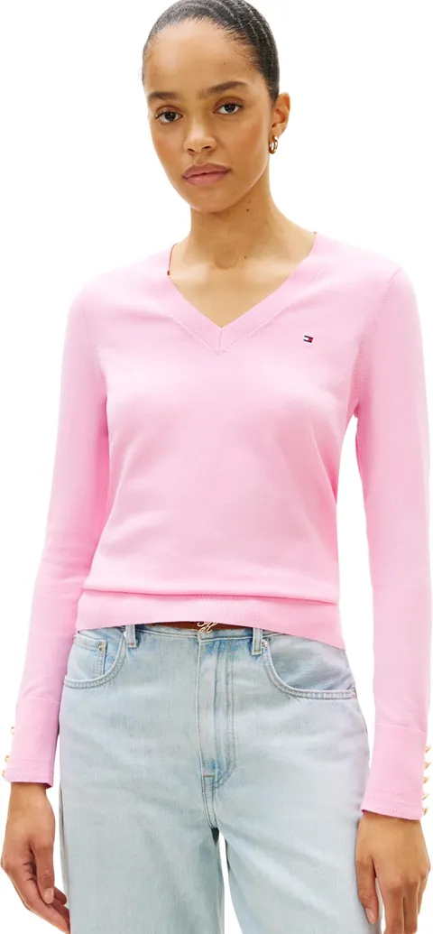 Tommy Hilfiger Maglione da Donna Co Jersey Stitch V-Nk Ww0Ww40098, Rosa, M