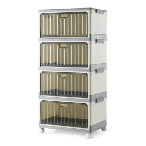 Amazon Basics Contenitori di Stoccaggio Impilabili a 4 Ripiani con Ruote, 21,7L per