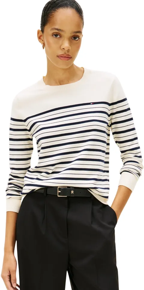 Tommy Hilfiger Co Jersey Stitch C-Nk LS Swt Ww0Ww44984, Maglione Pullover, Donna, Nero