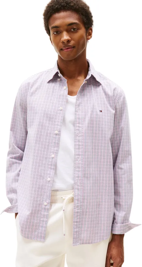 Tommy Hilfiger Uomo Camicia Flex Poplin Small Tartan in Cotone, Multicolore (Classic Pink