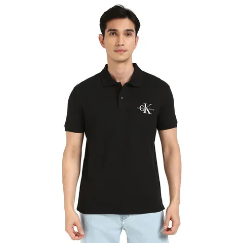 Calvin Klein Uomo Maglietta Polo Maniche Corte Monologo Regular Fit, Nero (CK Black), S