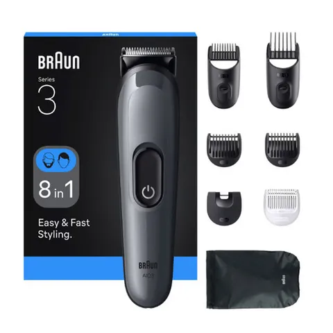 Braun AIO3540, set da barba tutto in uno, serie 3, 8-in-1, lama ultra affilata, 14