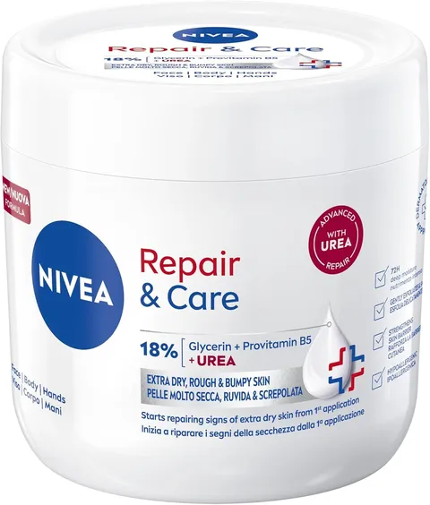 Nivea Repair & Care Urea 400 ml, Crema corpo idratante pelle secca, molto secca, ruvida e