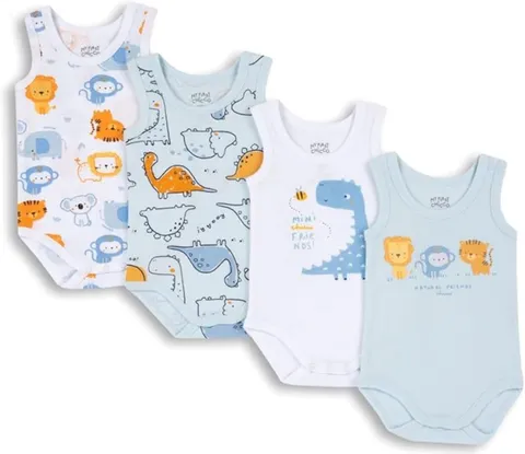 Chicco Set di 4 Body a Maniche Corte Bimbo 0-24 Senza Maniche in 100% Cotone con Comoda Apertura NOS_2