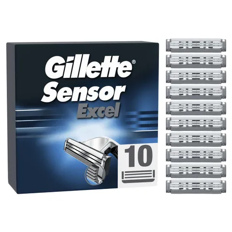 Gillette Sensor Excel, Confezione da 10 Lamette da Barba di Ricambio, Rivestimento in