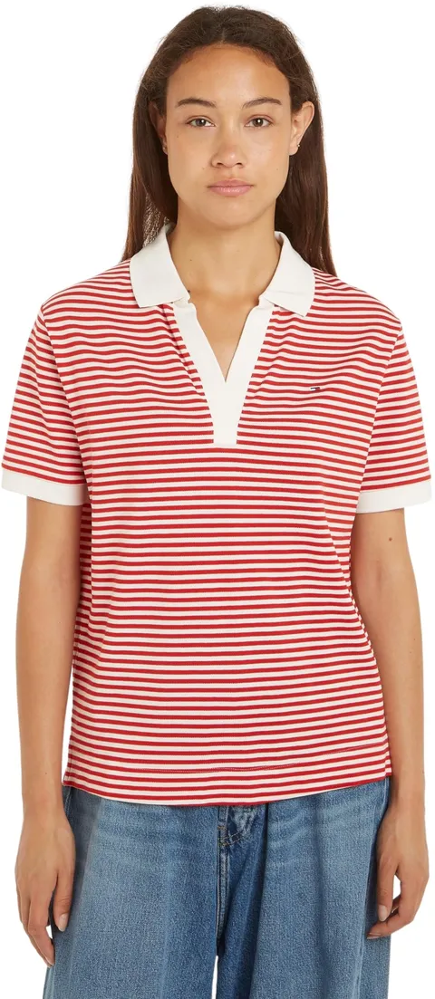 Tommy Hilfiger Maglietta Polo Maniche Corte Donna Regular Fit, Rosso (Mini Stp Fierce