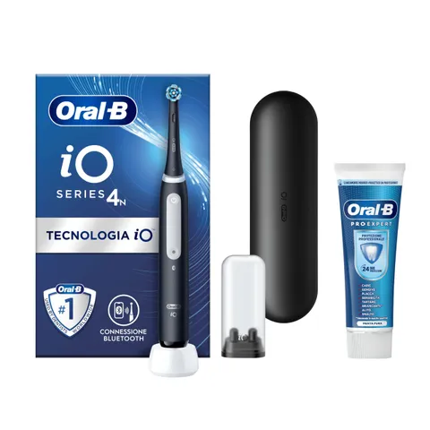 Oral-B Spazzolino Elettrico Ricaricabile iO 4 Nero, 1 Testina Di Ricambio, 1 Spazzolino