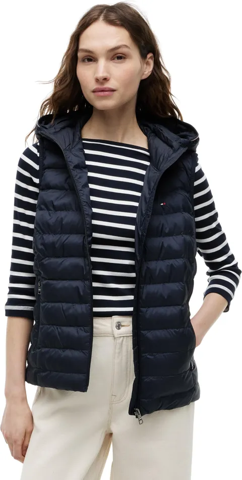 Tommy Hilfiger Donna Gilet Padded Global Stripe Vest con Cappuccio, Blu (Desert Sky), M