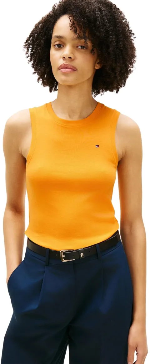 Tommy Hilfiger Donna Canotta Slim Cody con Scollo Rotondo, Arancione (Orange Flash), L