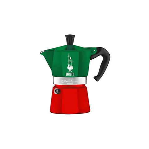 Bialetti Caffettiera Moka Express Tricolore, 3 Tazze, Manico anti scottatura, Non adatta