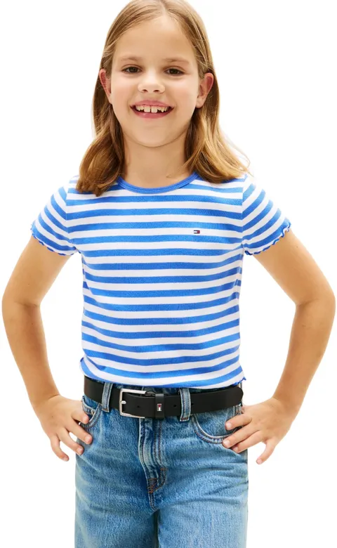 Tommy Hilfiger Bambina T-Shirt Maniche Corte Essential Rib Slim Fit, Blu (Empire Blue