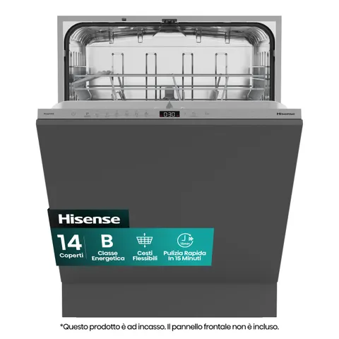 Hisense HV642B65 Nuova Lavastoviglie da Incasso, 16 Coperti, 6 Programmi, Terzo Cesto