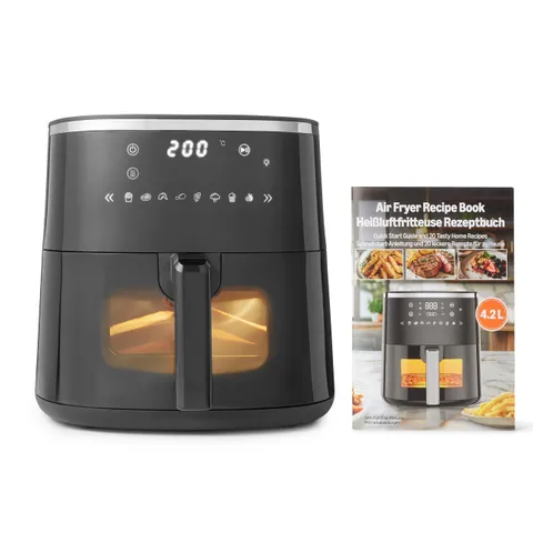Amazon Basics - Friggitrice ad Aria 4,2L, con Finestra Trasparente, 8 Menu Preimpostati