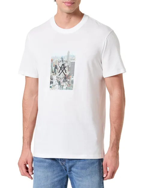 Armani Exchange Men's One Block up, Logo Frontale con Stampa Rubbed, Bianco, XS