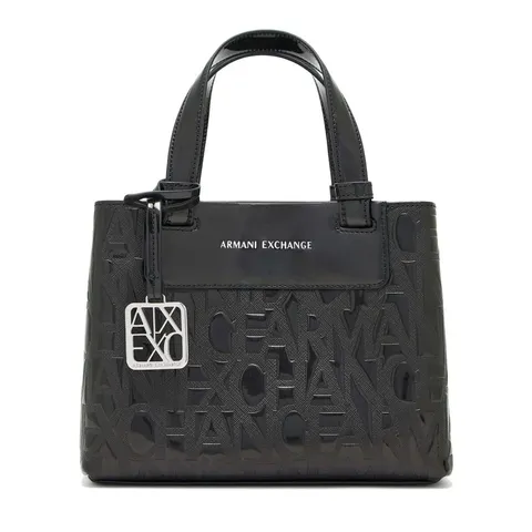 Armani Exchange Borsa per la spesa da donna, con logo Pebble, colore nero