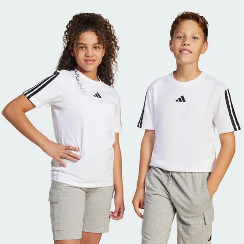 adidas Unisex - Bambini Essentials 3 Stripes T-Shirt, White / Black, 7-8 Years