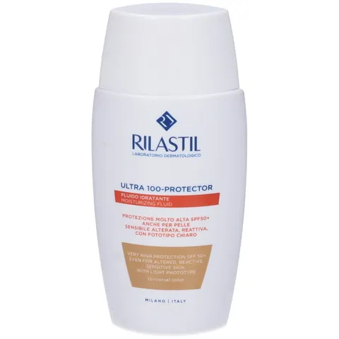 Rilastil Fluido 100, Emulsione Fluida Idratante e Protettiva, Texture Ultraleggera