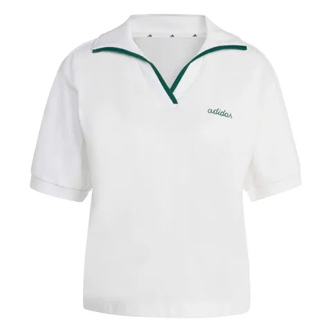 adidas Femme Seasonal Essentials Colorpop Polo with Embroidered Graphic, White/Collegiate