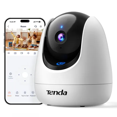Tenda Telecamera WiFi Interno,360° PTZ Videocamera Sorveglianza 5MP, Audio Bidirezionale