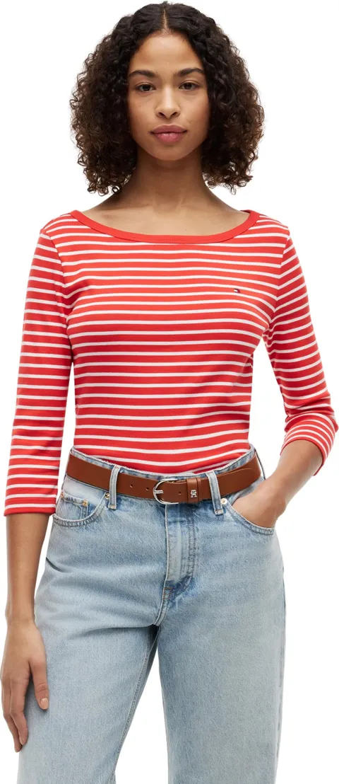 Tommy Hilfiger Donna Maglietta Maniche Lunghe Cody con Scollo a Barca, Rosso (Breton Fire