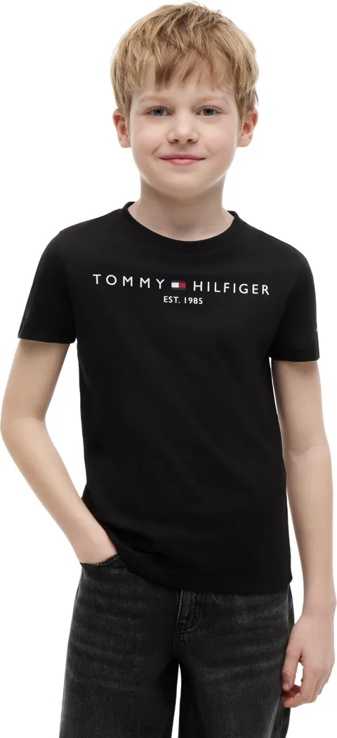 Tommy Hilfiger Bambini Unisex T-Shirt Maniche Corte Essential Tee Scollo Rotondo, Nero (Black), 12 Anni