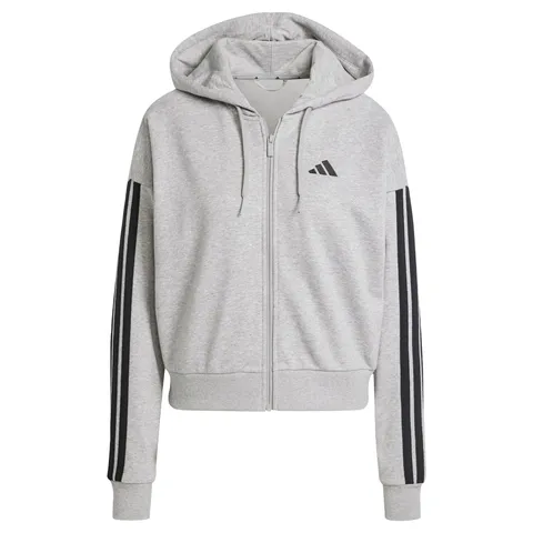 adidas Donna Essentials 3-Stripes French Terry Full Zip Hoodie Sweatshirt, Medium Grey