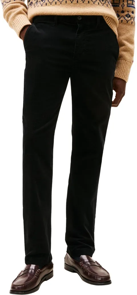 Tommy Hilfiger Uomo Pantaloni Chino Denton Corduroy Straight Fit, Nero (Black), 33W/30L