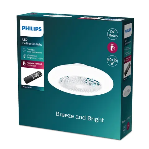 Philips Amigo, Ventilatore da soffitto LED con telecomando, Rotondo