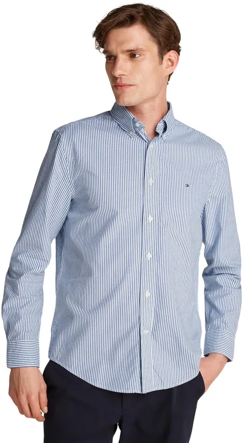 Tommy Hilfiger Uomo Camicia Flex Poplin Classic Regular Fit, Multicolore (Wedge
