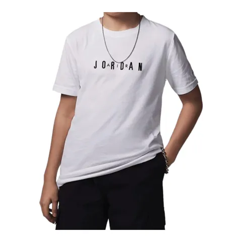 Jordan Big Kids 95D634-001 - Maglietta con Logo Ricamato per Bambini, Colore: Bianco