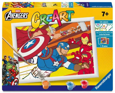 Ravensburger CreArt: Captain America - Dipingere con i Numeri per Bambini 7+ Anni, Kit