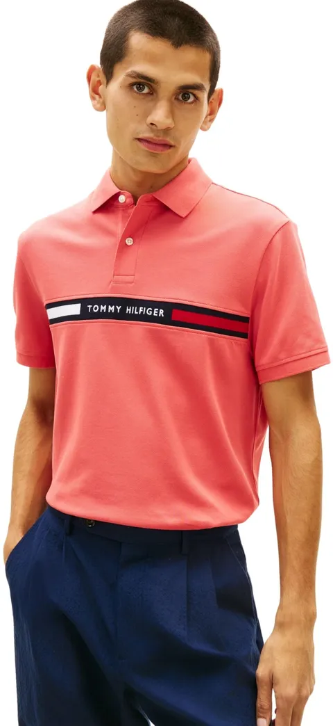 Tommy Hilfiger Polo da Uomo Hilfiger con Inserto sul Petto Reg MW0MW38130 S/S, Rosso, M