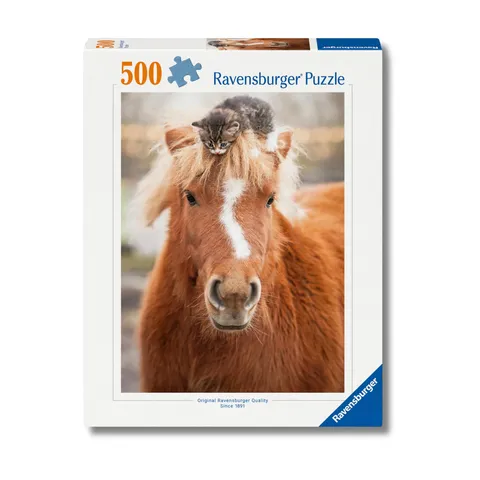 Ravensburger Puzzle 500 Pezzi Gattino e Cavallo - Puzzle Adulti +14 anni, 49 x 36 cm