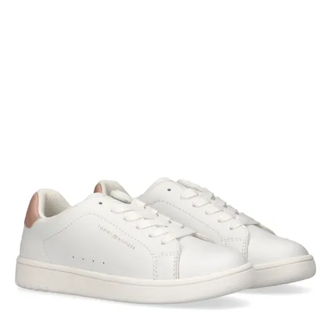 Tommy Hilfiger Sneakers Basse Stringate da Bambina, Jack, Bianco/Nude, 33