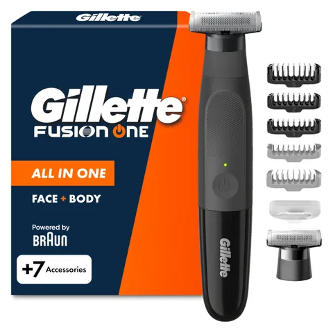 Gillette Fusion One Rasoio Elettrico Uomo Barba e Corpo, 3 Pettini Barba (1,2,5mm) e 1
