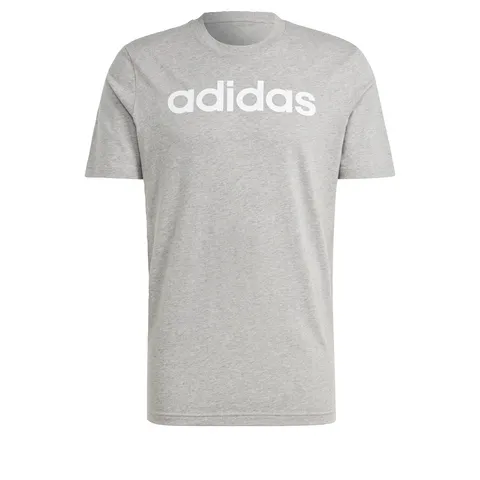 adidas Uomo Essentials Single Jersey Linear Embroidered Logo Tee, Medium Grey Heather, L