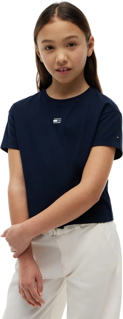 Tommy Hilfiger Bambina T-Shirt Maniche Corte Tonal Flag Relaxed Fit, Blu (Dark Night
