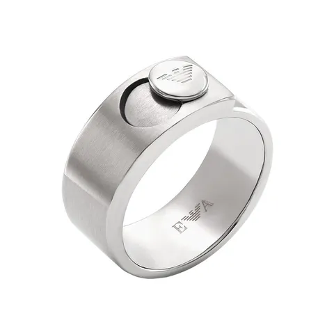 Emporio Armani Anelli Fascia da Uomo in Acciaio Inossidabile, Sabbia d'argento, R1/2 - S