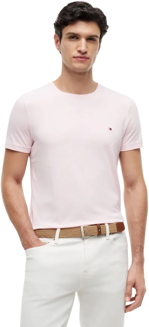 Tommy Hilfiger T-Shirt Uomo Maniche Corte Stretch Slim Fit Scollo Rotondo, Rosa (Pink